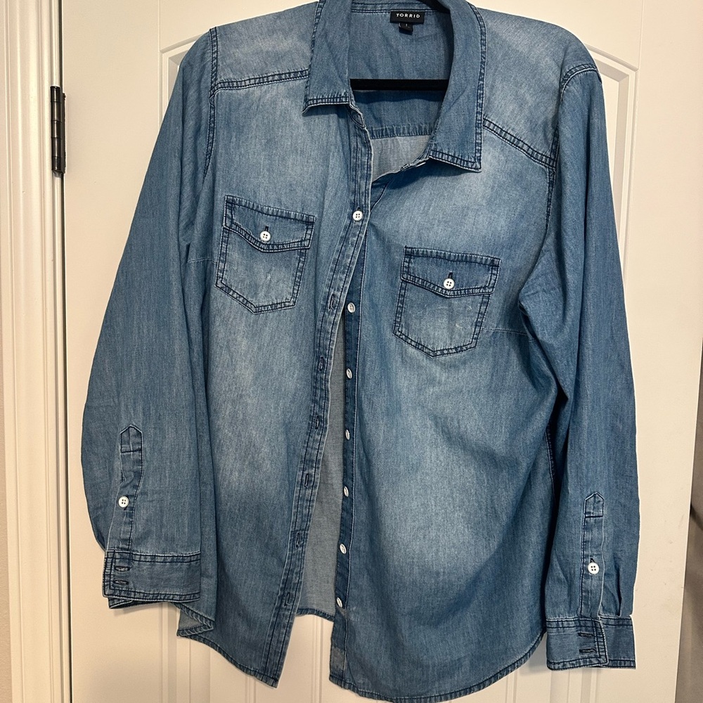 Torrid Light Blue Denim Button Down Shirt